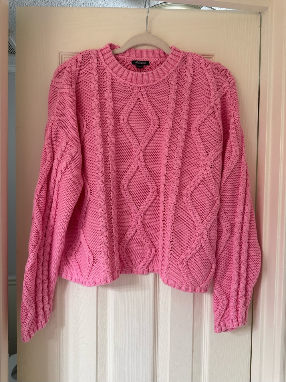 wild fable Pink Cable-Knit Crewneck Sweater